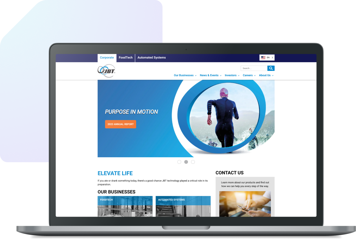 Laptop displaying WP Engine customer JBT's website